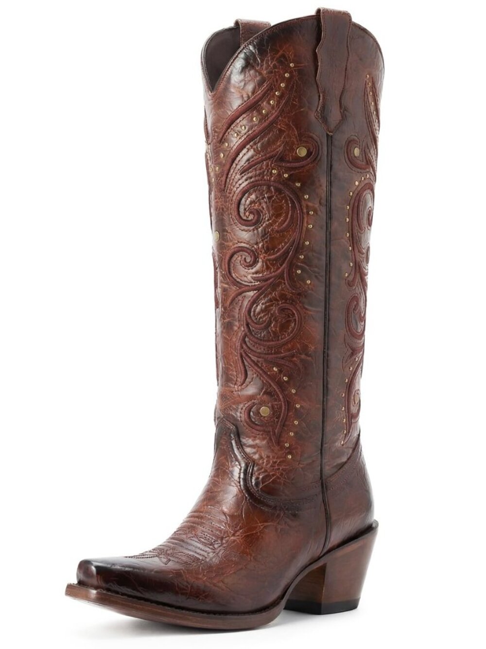 Knee High Womens Cowboy Boots Embroidered Pointed Toe Cowgirl Boots with Side